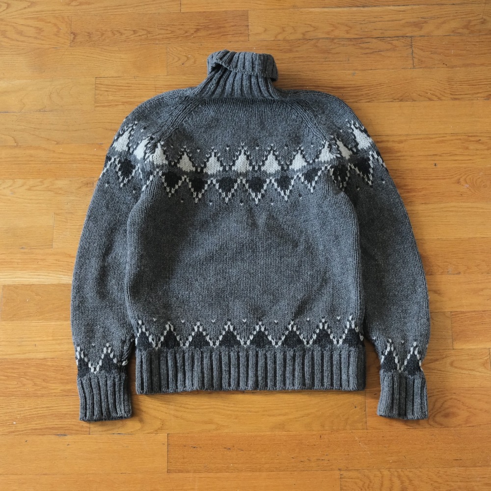 Nudie Jeans Turtleneck Gray Fair Isle Nordic Wool Winter Large Sweater - Picture 8 of 8